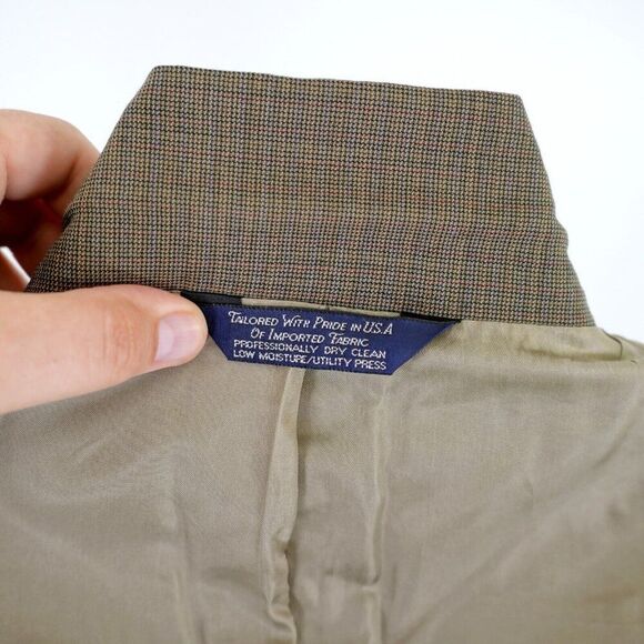 DAMAGED Land's End 42L Wool Check‎ Green Tan Red Windowpane Sport Coat 2 Button - Picture 13 of 14